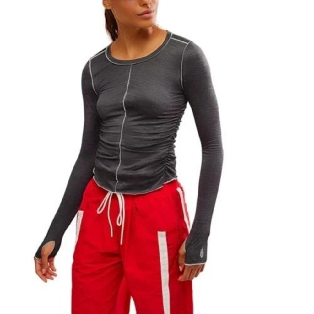 FP Movement Right On Run Layer Fitted Soft Top SMALL Athletic Ruched Free People
